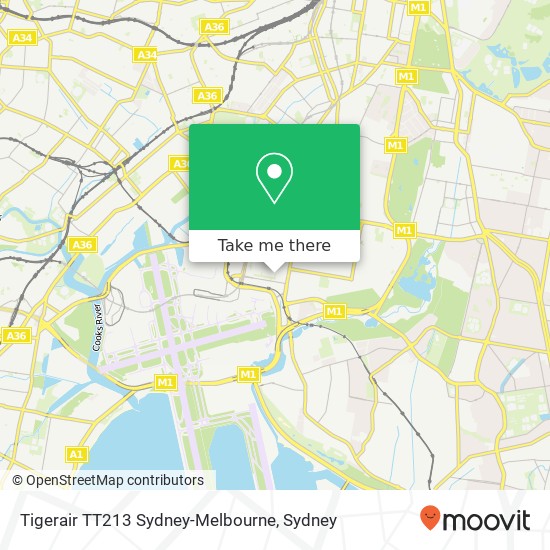 Tigerair TT213 Sydney-Melbourne map