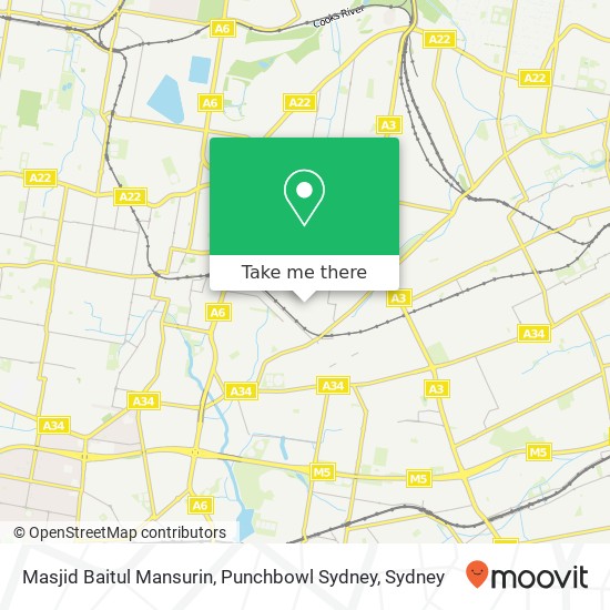 Masjid Baitul Mansurin, Punchbowl Sydney map