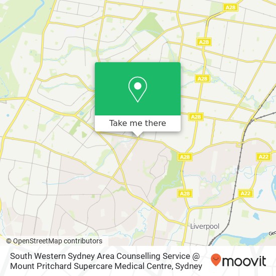 Mapa South Western Sydney Area Counselling Service @ Mount Pritchard Supercare Medical Centre