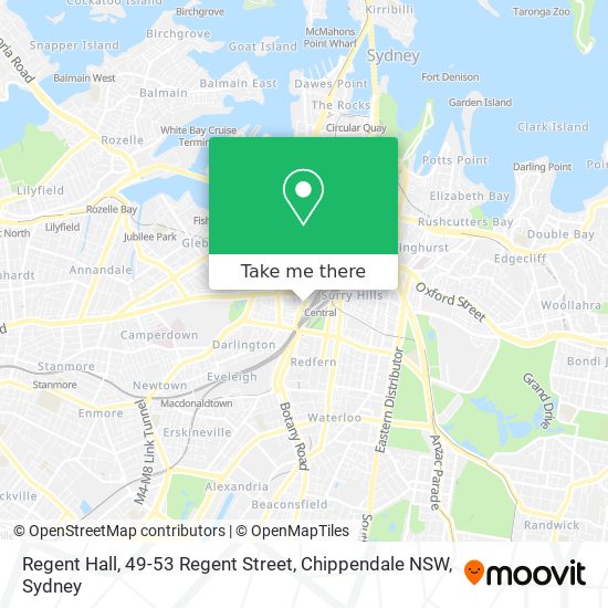 Mapa Regent Hall, 49-53 Regent Street, Chippendale  NSW