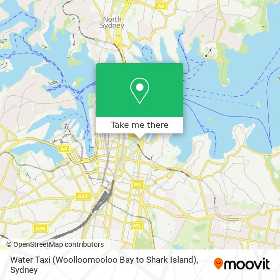 Mapa Water Taxi  (Woolloomooloo Bay to Shark Island)