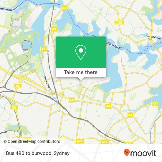 Mapa Bus 490 to burwood