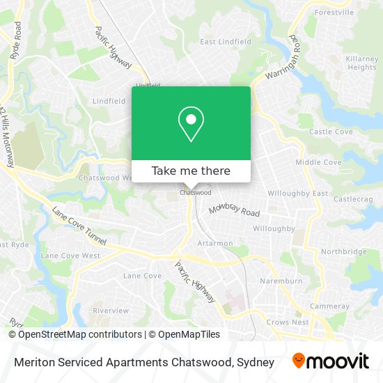 Mapa Meriton Serviced Apartments Chatswood