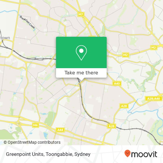 Mapa Greenpoint Units, Toongabbie