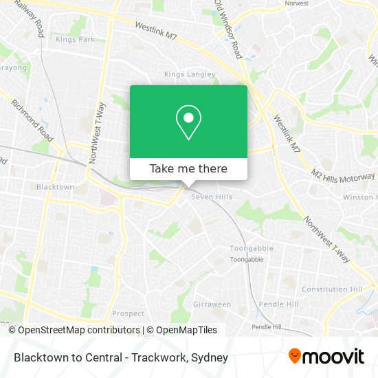 Blacktown to Central - Trackwork map