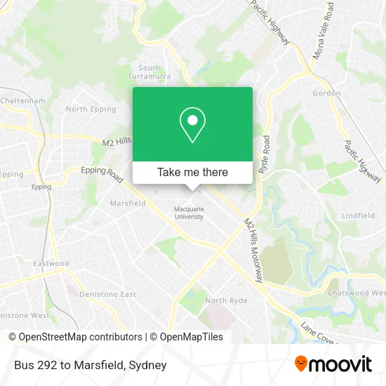 Bus 292 to Marsfield map