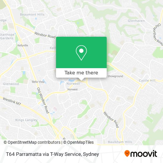 Mapa T64 Parramatta via T-Way Service