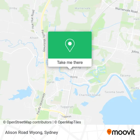 Alison Road Wyong map
