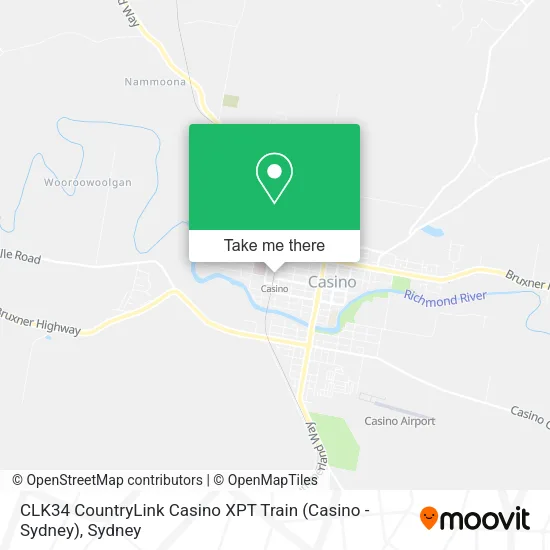 Mapa CLK34 CountryLink Casino XPT Train (Casino - Sydney)