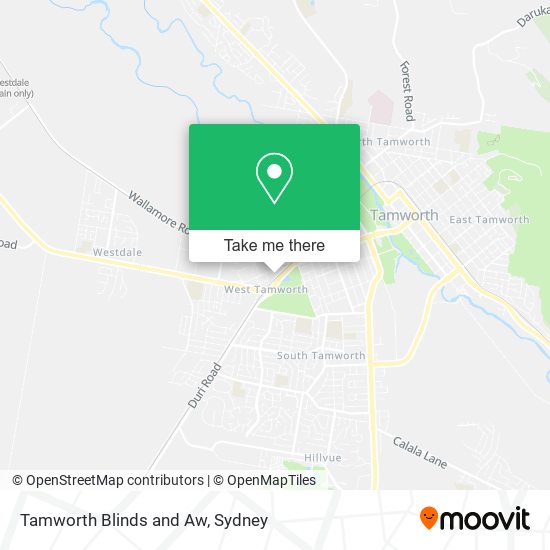 Tamworth Blinds and Aw map