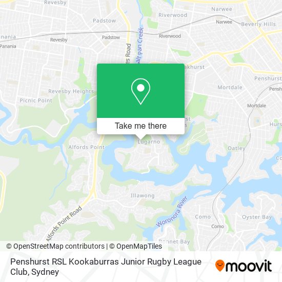 Penshurst RSL Kookaburras Junior Rugby League Club map