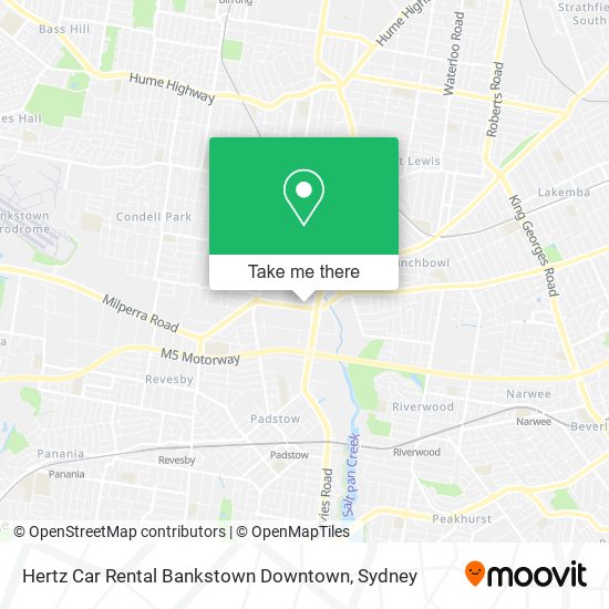 Mapa Hertz Car Rental Bankstown Downtown