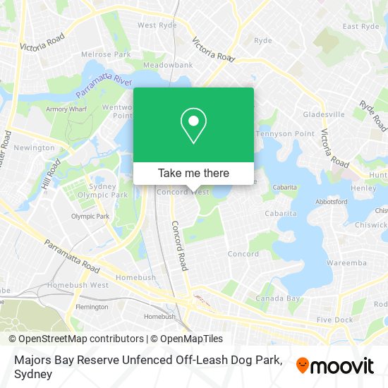 Mapa Majors Bay Reserve Unfenced Off-Leash Dog Park