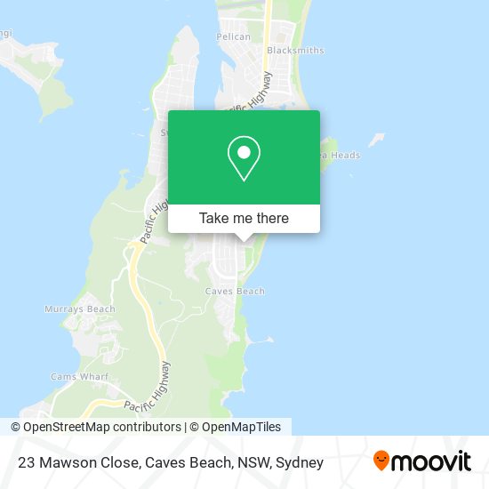 Mapa 23 Mawson Close, Caves Beach, NSW