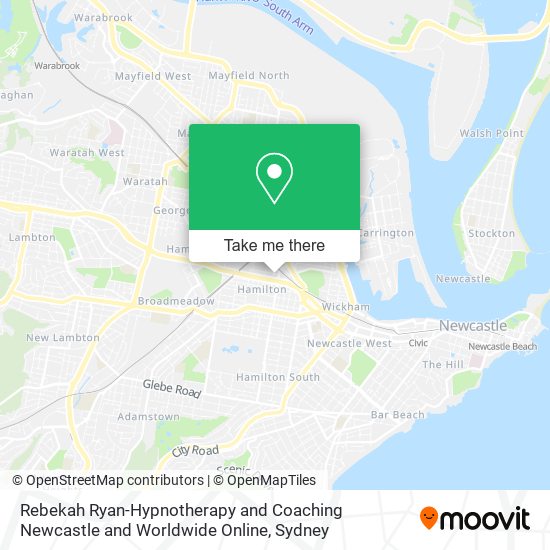 Mapa Rebekah Ryan-Hypnotherapy and Coaching Newcastle and Worldwide Online