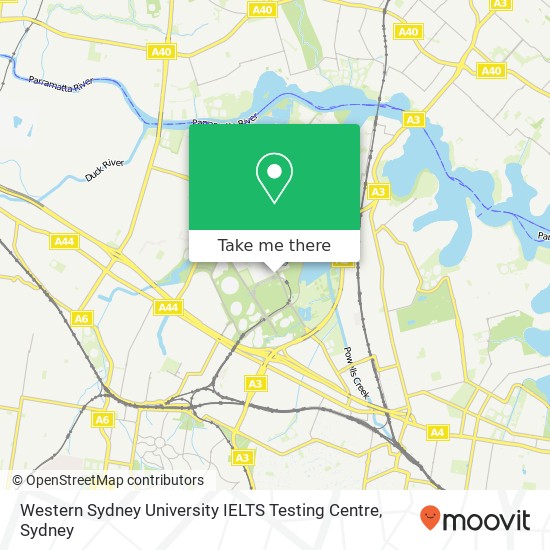 Mapa Western Sydney University IELTS Testing Centre