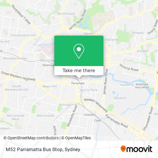 Mapa M52 Parramatta Bus Stop