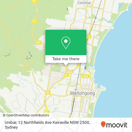 Mapa Unibar, 12 Northfields Ave Keiraville NSW 2500