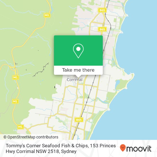 Mapa Tommy's Corner Seafood Fish & Chips, 153 Princes Hwy Corrimal NSW 2518