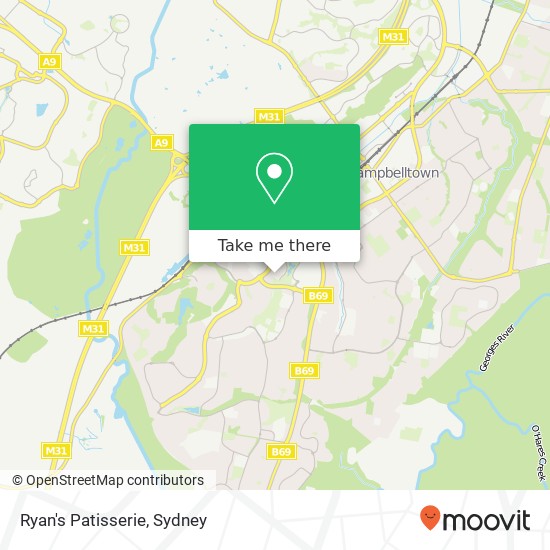Mapa Ryan's Patisserie, Joubert Ln Campbelltown NSW 2560