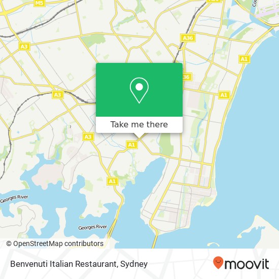 Benvenuti Italian Restaurant, 57 Park Rd Kogarah Bay NSW 2217 map