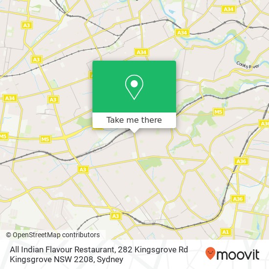 Mapa All Indian Flavour Restaurant, 282 Kingsgrove Rd Kingsgrove NSW 2208