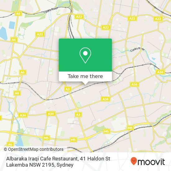 Mapa Albaraka Iraqi Cafe Restaurant, 41 Haldon St Lakemba NSW 2195