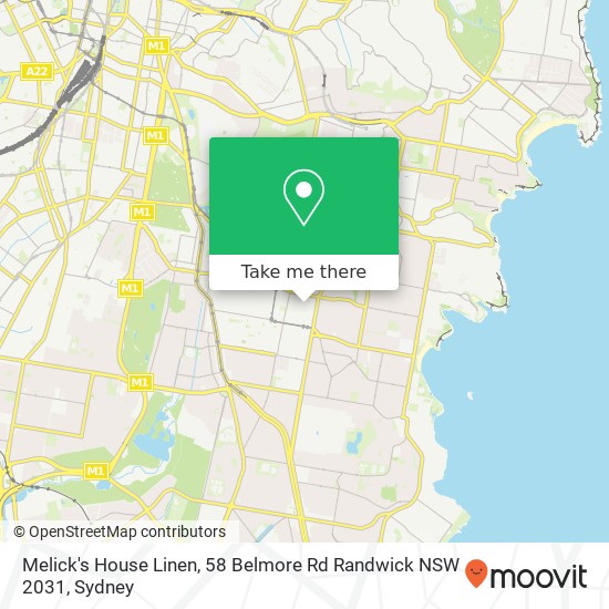 Mapa Melick's House Linen, 58 Belmore Rd Randwick NSW 2031