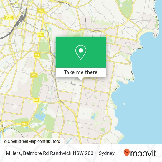 Mapa Millers, Belmore Rd Randwick NSW 2031