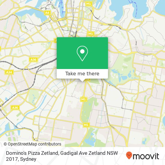 Mapa Domino's Pizza Zetland, Gadigal Ave Zetland NSW 2017