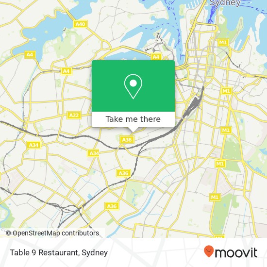 Mapa Table 9 Restaurant, 124 King St Newtown NSW 2042