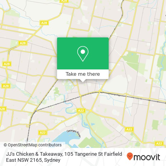 Mapa JJ's Chicken & Takeaway, 105 Tangerine St Fairfield East NSW 2165