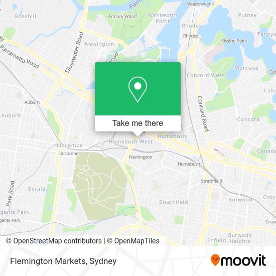 How to get to Flemington Markets in Homebush West by train or bus?
