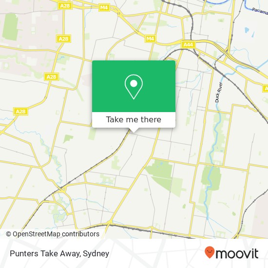 Mapa Punters Take Away, 285 Guildford Rd Guildford NSW 2161