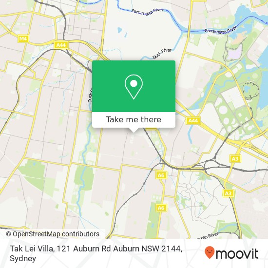 Mapa Tak Lei Villa, 121 Auburn Rd Auburn NSW 2144