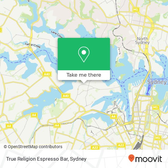 True Religion Espresso Bar, 415 Darling St Balmain NSW 2041 map