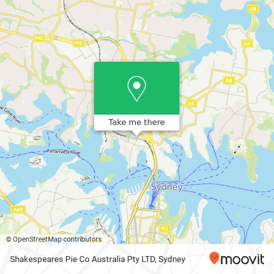 Mapa Shakespeares Pie Co Australia Pty LTD, 40 Miller St North Sydney NSW 2060