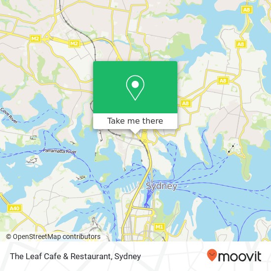 Mapa The Leaf Cafe & Restaurant, 36 Blue St North Sydney NSW 2060