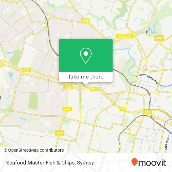 Mapa Seafood Master Fish & Chips, 320-326 Great Western Hwy Wentworthville NSW 2145