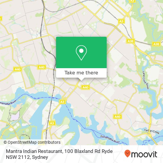 Mapa Mantra Indian Restaurant, 100 Blaxland Rd Ryde NSW 2112