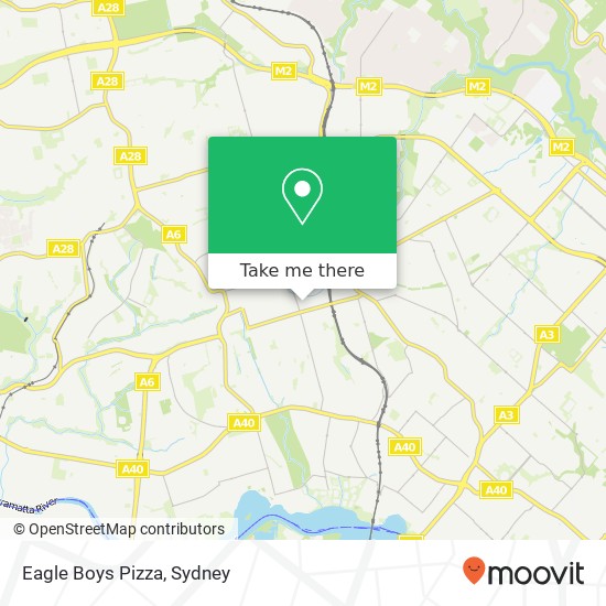 Mapa Eagle Boys Pizza, 251 Rowe St Eastwood NSW 2122