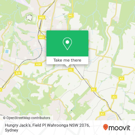 Mapa Hungry Jack's, Field Pl Wahroonga NSW 2076