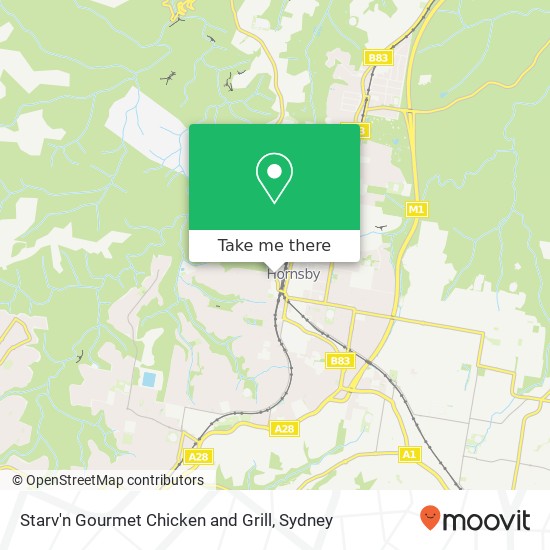 Mapa Starv'n Gourmet Chicken and Grill, 199 Peats Ferry Rd Hornsby NSW 2077