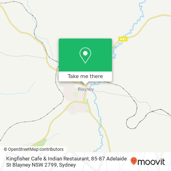 Mapa Kingfisher Cafe & Indian Restaurant, 85-87 Adelaide St Blayney NSW 2799