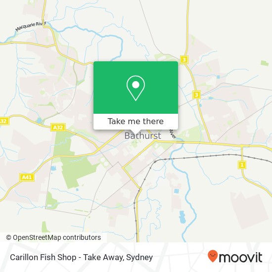 Mapa Carillon Fish Shop - Take Away, 147 George St Bathurst NSW 2795