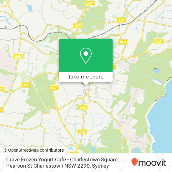 Mapa Crave Frozen Yogurt Café - Charlestown Square, Pearson St Charlestown NSW 2290