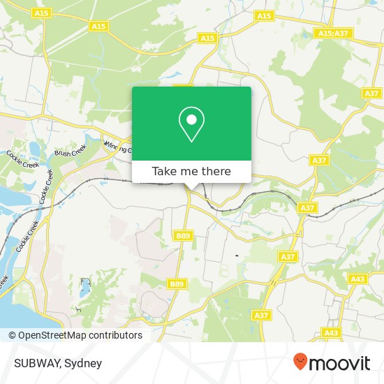 Mapa SUBWAY, Main Rd Cardiff NSW 2285