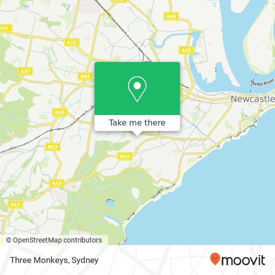 Mapa Three Monkeys, 27 Henry St Merewether NSW 2291