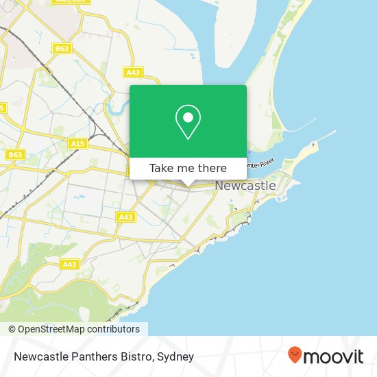 Mapa Newcastle Panthers Bistro, Union St Newcastle West NSW 2302