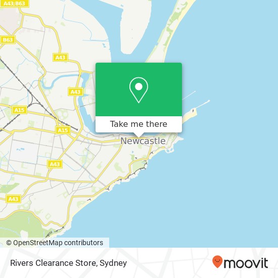 Mapa Rivers Clearance Store, Hunter St Newcastle NSW 2300